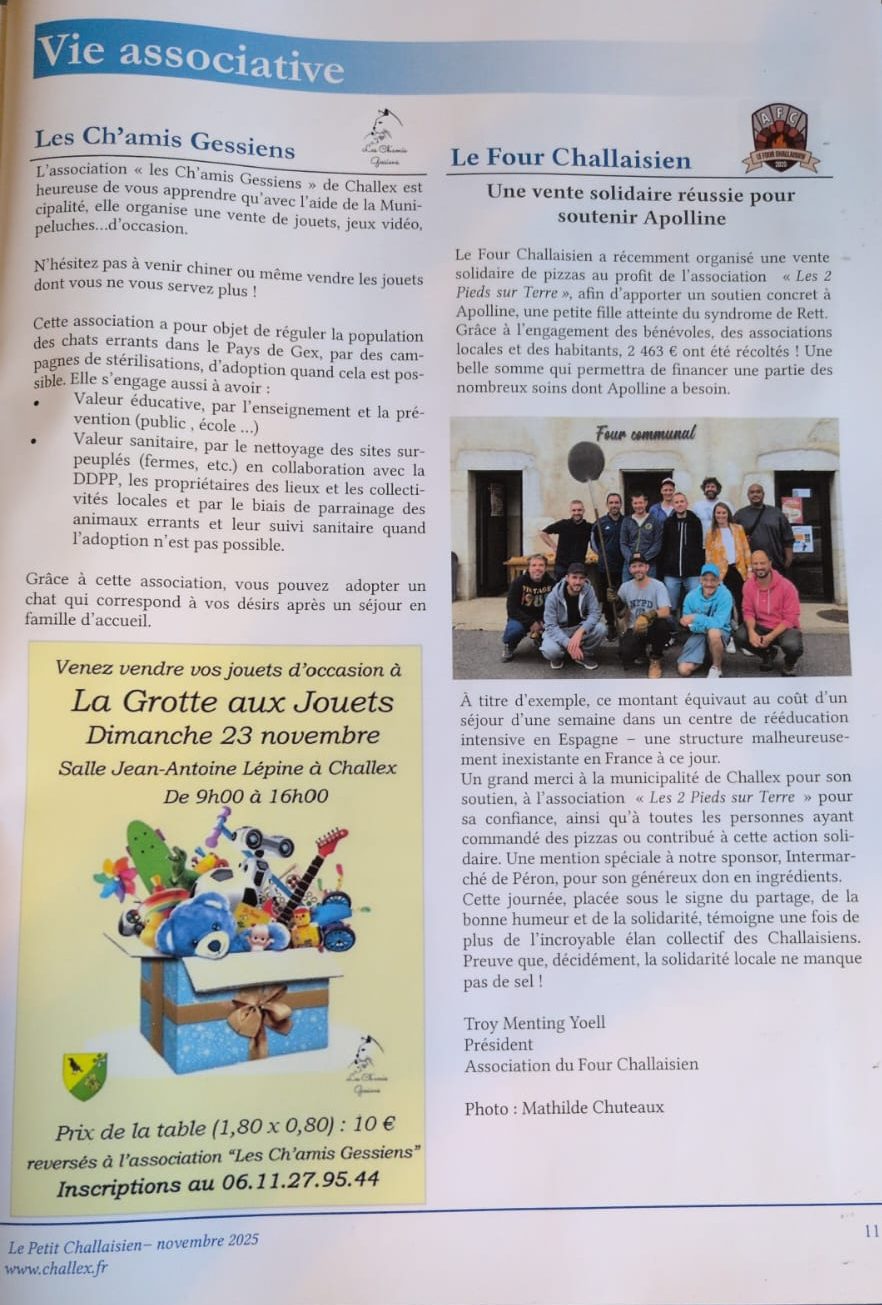 Journée Vente Solidaire Pizzas - Association du Four Challaisien - Extrait Journal